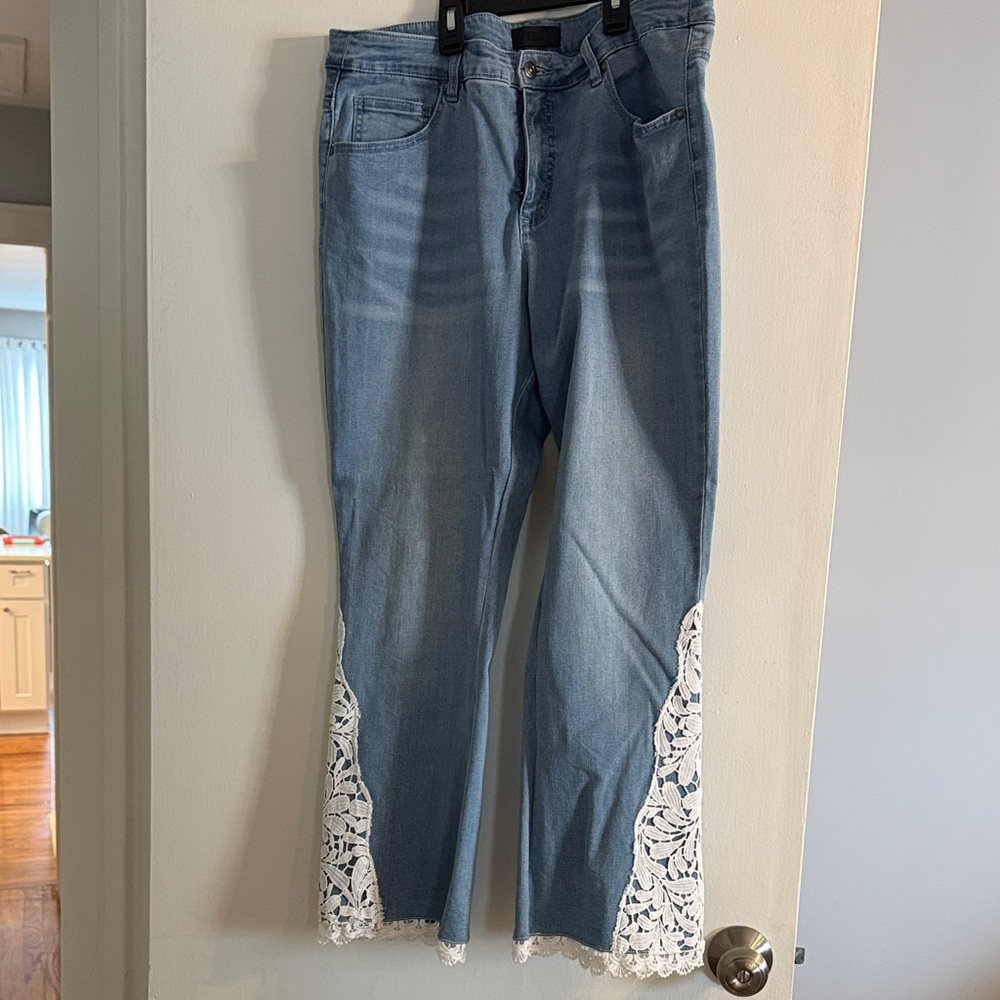 Women's Blue Jeans with Lace Trim
